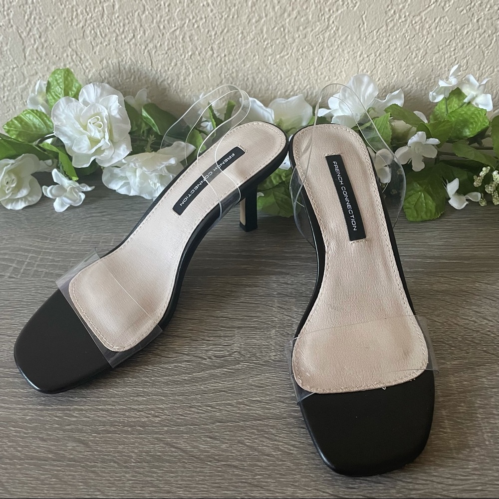 French Connection Tia Black Clear Strap Heeled Sandals